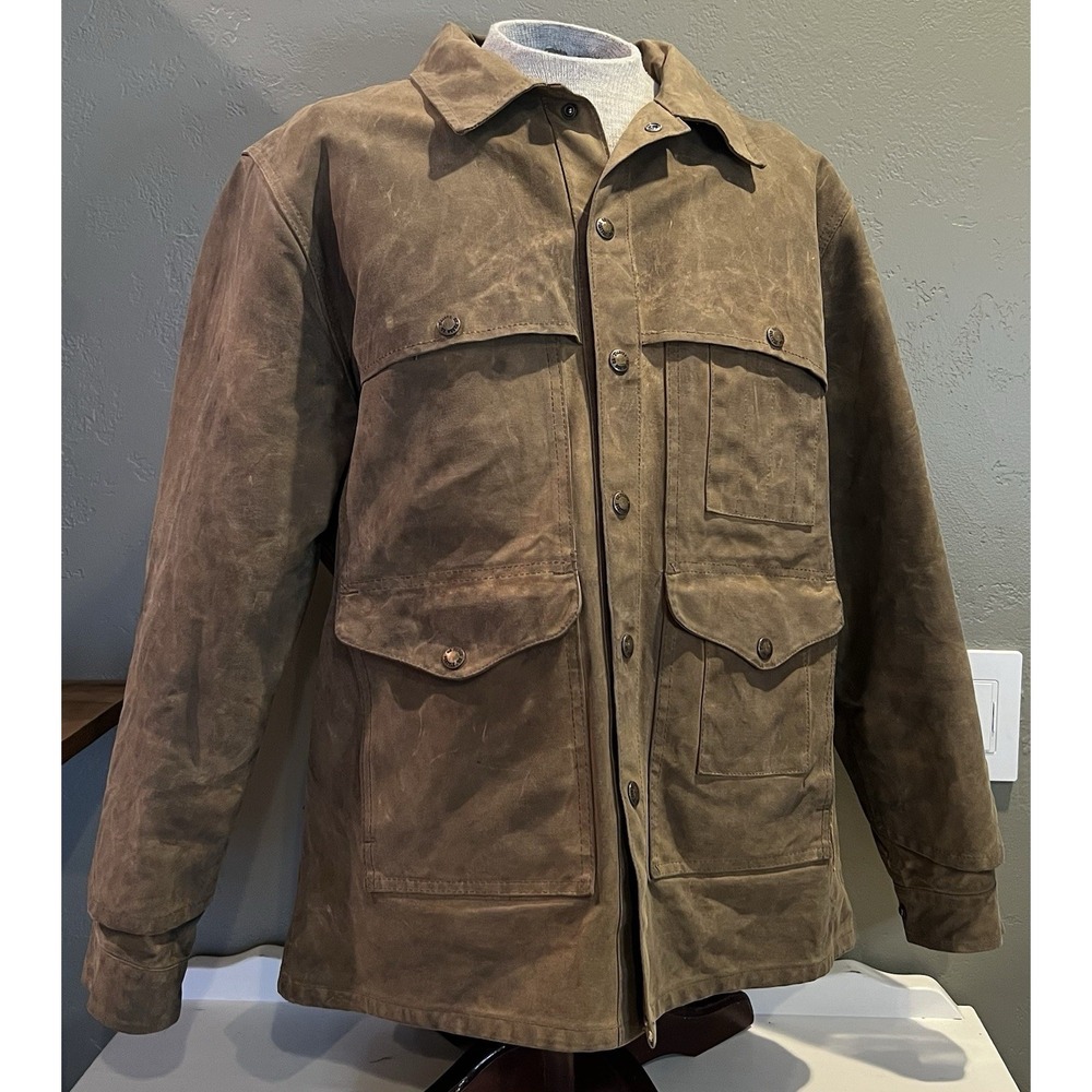 VTG Filson Tin Cloth Cruiser Jacket  Tan Large Seattle Fit Made In USA